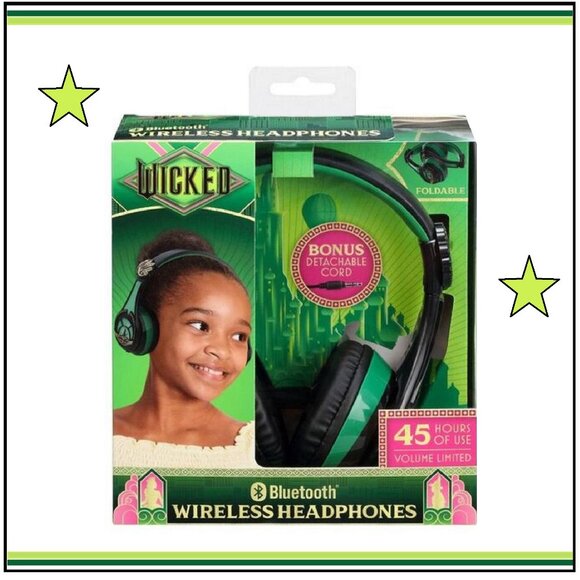 2 brand new Wicked BLACK + GREEN Elphaba Bluetooth Wireless Headphones Headsets - Picture 3 of 9